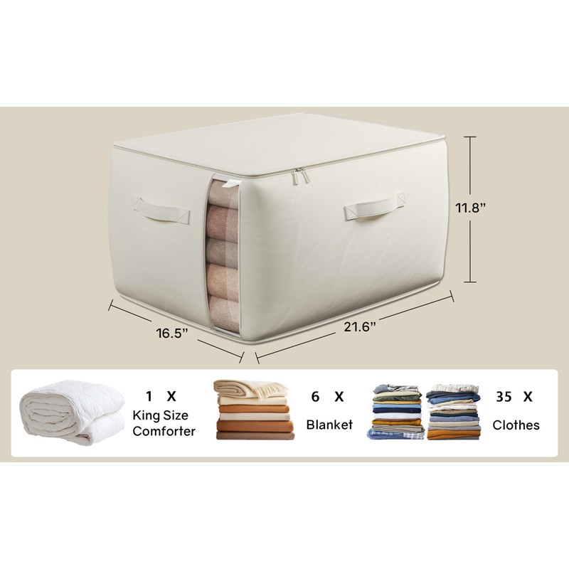 TomVista Large Canvas Clothes Storage Bags with Thick Handles and