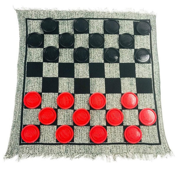 YH Poker 3 in 1 Giant Checkers Set and Tic Tac Toe Game with Reversible Rug - Indoor and Outdoor Board Game for Family