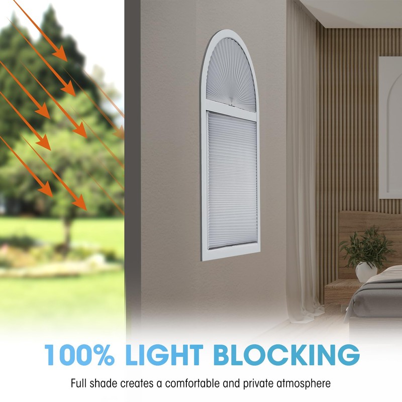 Arch Window Light Fully Blocking Pleated Shade Blinds for semi-Circle