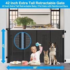 Reinforced 42 Inch Extra Tall Retractable Dog Gate with Reinforced Strips Retractable Baby Gates Extra Tall Dog Gate Outdoor Retractable Gate Extra Tall Pet Gate Tall Retractable Gates for Dogs Indoor