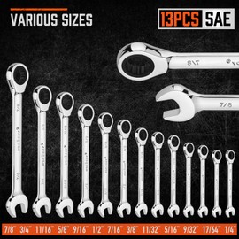 HORUSDY 13-Piece Sturdy Ratcheting Wrench Set | SAE 1/4''–7/8'' | Max Torque Ratchet Combination Wrenches Set with Storage Rack | 72-Tooth | Chrome Vanadium Steel