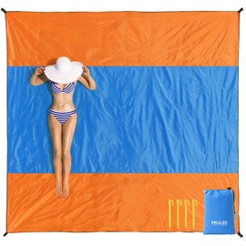 MIULEE Beach Blanket Beach Mat Extra Large 280 x 290cm Waterproof Sandproof Picnic Blanket Sand Water Resistant Oversize with 4 Fixed Nails for Beach Travel Camping Hiking Picnic Orange-blue