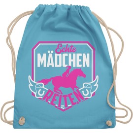 Shirtracer - Gym Bag Backpack - Horse Gift and Riding Accessories - Real Girls Riding Fuchsia/White, 01 Light Blue