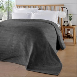 Olivia Rocco Florian Throw Blanket 100% Cotton Checked Design Bedspread Throws for Sofas armchairs Sofa Settee Couch Bed Cover Over Blankets 180 x 250 cm, Grey