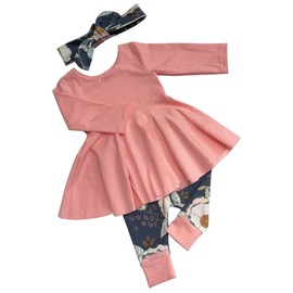 bilison Toddler Baby Girl Clothes Solid Color Ruffle Tops Floral Pants with Headband Outfit Set