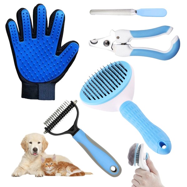 Dog Cat Grooming Comb Kit 5 In 1, Owyitoo Self-Clean
