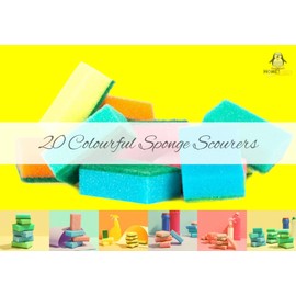 HOMESmith - Colourful Sponge Scourers - Dual Sided Dish Washing & Cleaning Sponges - Absorbent, Non-Scratch, Reusable Scourers - Pack of 20
