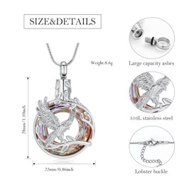 mingkejw Circle Crystal Eagle Urn Necklace for Ashes Cremation Jewelry for Women Men Stainless Steel Memorial Necklaces Ash Holder for Human Pets Keepsake Jewelry for Loved Ones with Fill Tool