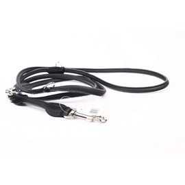 HOGACA Very Elegant Real Leather Dog Lead 962 Diameter 10 mm / 220 cm Black Handmade Made in EU Adjustable with High-Quality Silver-Coloured Buckle Made of Chrome Nickel Steel