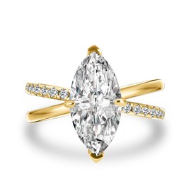 PAFIDDY 3.0CT 5A Grade Marquise Cut Zirconia Engagement Ring for Women, 18K Yellow Gold Plated Sterling Silver X Promise Ring, Metal, Cubic Zirconia
