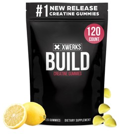 Xwerks Build Creatine Gummies for Men and Women, 120 Count, 100% Pure Creatine Monohydrate, Lemon Flavored Muscle Building Gummies 4g Per Serving, Pre Workout Anti Melting, 5000mg Total Creatine