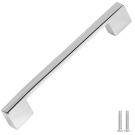 Decoranddecor Dimora Pull Handle D Shape Rectangular Profile Zinc (160mm, Polished Chrome, 1 Pack)