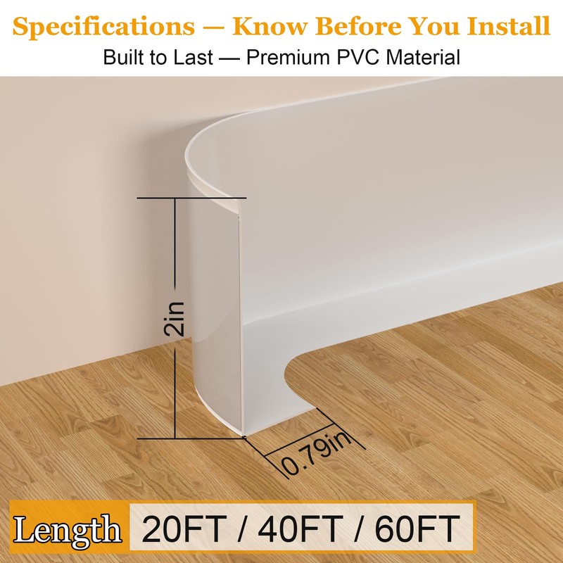 Self-Adhesive Flexible Baseboard Molding Trim – 20 Ft Vinyl Wall