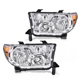 LQI Headlights Assembly Compatible with 2007-2013 Toyota Tundra /2008-2017 Toyota Sequoia Driver & Passenger Side Clear Lens Chrome Housing Amber Reflector 811100C051 811500C051 TO2503171 TO2502171