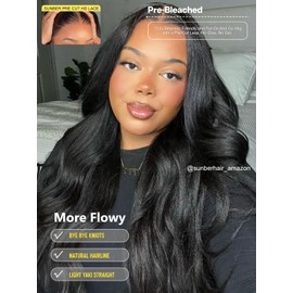 Sunber Yaki Straight Human Hair Wig Pre Cut 7x5 HD Lace Front Wig Bye Bye Knots Pre Plucked Bleached Knots Put On and Go Glueless Yaki Straight Human Hair 180% Density 18Inch Yaki Straight Wigs