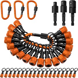 Threlaco 18 Pcs Drill Bit Holder Keychains 3 Pcs 1/4 3/8 1/2" Socket Portable Hex Shank Bit Holders Attachment Adapter and Tightenable Lock Totally 24 Pcs Gadgets for Tools Improvement (Orange)