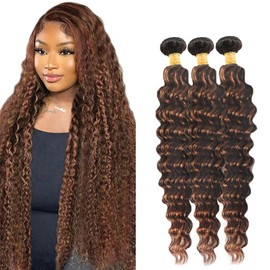 Brown Loose Deep Wave Bundles Human Hair 24 26 28 Inch Highlight Dark Brown Bundles Hair Weave Double Weft Chocolate Deep Curly Bundle Brazilian Remy Hair Extensions