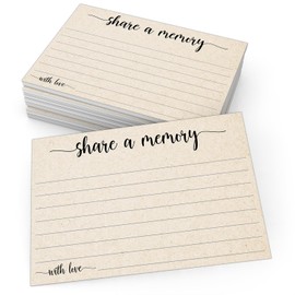 321Done Share a Memory Card, Made in USA - 4x6 Kraft Tan, for Celebration of Life, Birthday, Anniversary, Memorial, Funeral, Graduation, Bridal Shower Game - Set of 50