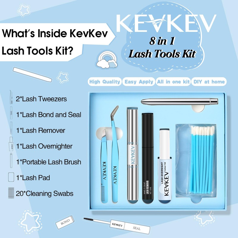 KevKev Lash Tools Kit for Lash Clusters with Lash Bond