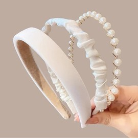 TYSSELY Headbands Set for Women Girls 3PCS Pearl Headband Non-Slip Wide Hairband Cute Fashion Hair Accessories