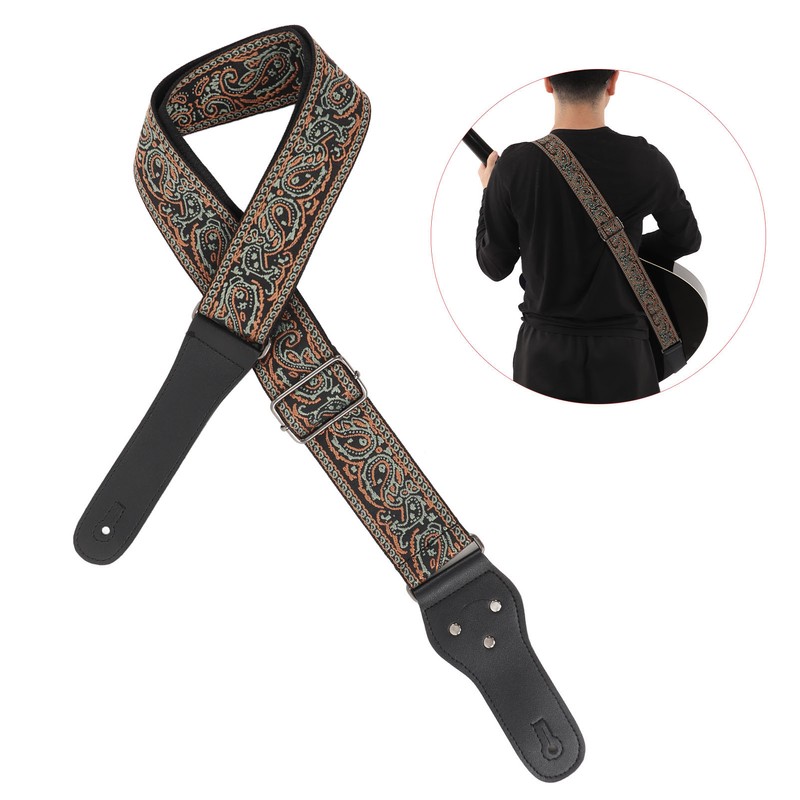 Electric Guitar Strap Adjustable Nylon Embroidered Shoulder Strap with Non