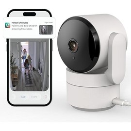 Indoor Pan/Tilt Home Security Camera, 360° Plug-in, Night Vision, 2.4GHz Wi-Fi, 2-Way Audio, Smart Gen AI Motion Detection, Pet Camera with Phone App, Home Camera (White) - Color: White