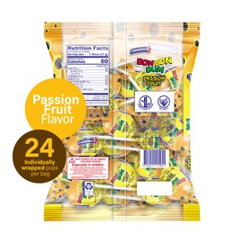Colombina Bon Bon Bum Lollipops w/Bubble Gum Center - Passion Fruit Flavor, 1 Pack of Individually Wrapped Gluten Free Pops, Ideal for Party Favors, 14.4 oz bag, (24 count)