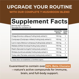 Naturealm Sacred 7 Organic Mushroom Extract Capsules - Premium 7 Mushroom Supplement with Lions Mane, Reishi, Chaga - USDA Organic Immune Support & Focus - 90 Vegetarian Capsules