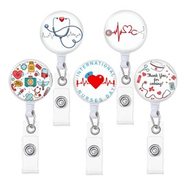 5pcs Nurse Badge Reels Holder Retractable with ID Clip for Nurse Name Tag Card Cute Nursing Doctor Teacher Student Medical MD Work Office 2