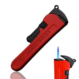 Pipe Wrench Inflatable Lighter, Fun Novelty Windproof Torch Lighter, Refillable Butane Torch Lighter, Cool Tool Lighter, Unique Gift for Men, Candle BBQ (No Gas) (Red)