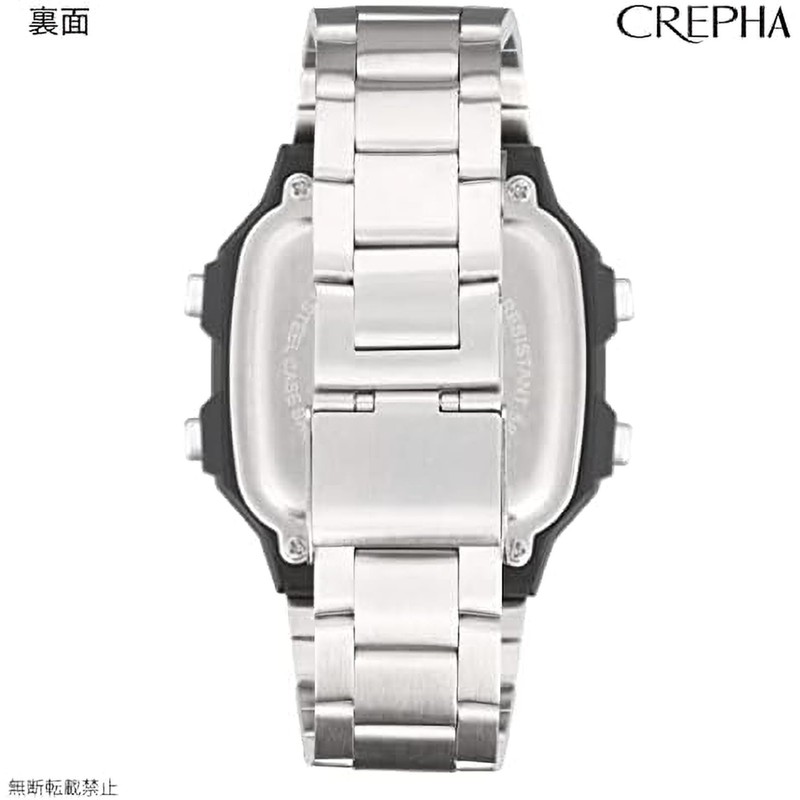 Clefer TS-D306-BK Digital Men's Wristwatch, Waterproof, Metal Band, Silver, Black,