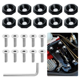 10 PCS Bumper Fender Washers Engine Dress Up Kit M6 Bumper Washer Bolt Black Dress Up Bolts Washers, PLPFE Fender Bumper Washer Kit(Black)
