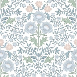 Floral Wallpaper Peel and Stick Wallpaper 17.3"x78.8" Boho Contact Paper Removable Self Adhesive Wall Paper for Bathroom Bedroom Blue and White Wildflower Wallpapers for Walls Home Decorate Vinyl