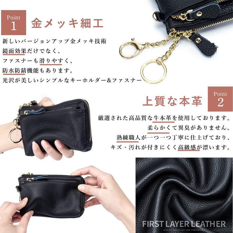 Bearneko Women's Mini Wallet, Coin Purse, Genuine Leather, L-Shaped Zipper,