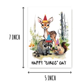 VLPGifts Happy Birds Day Pun Card - Animal Birthday Greeting Card - Cute Deer Card - Raccoon Fun Card - Squirrel Card - Pun Card