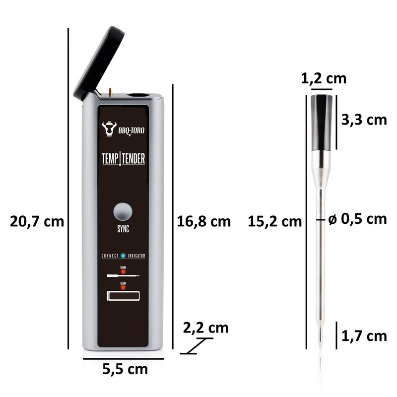 BBQ-Toro TempTender Grillthermometer kabellos mit App | Bluetooth Fleischthermometer digital