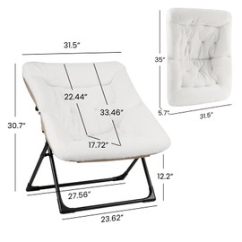 Mordchil HF Folding Saucer Chair, Comfy Faux-Fur Reading Chair, Foldable Accent Chair for Teens, Adults, Oversized Lazy Chair, Large Lounge Chair for Living Room, Bedroom, Dorm, White