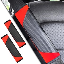 Hirificing 2PCS Seatbelt Cover Car Belt Cover Seatbelt Cushion, Carbon Fiber Wagon Seat Belt Pad Shoulder Strap Protection, Car Safety Seat Belt Strap Cushion Protect Your Neck and Shoulder(Red)
