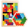 2Pcs Tangram Puzzles for Kids, Wooden Games Hexagon Puzzle And