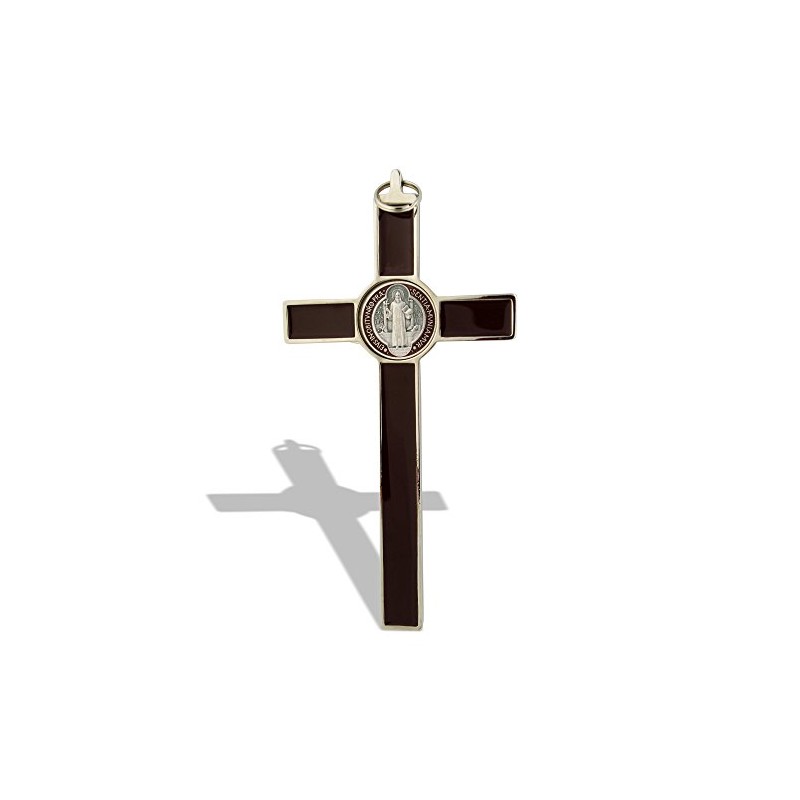 Crucifijo de pared de San Benito con esmalte de colores