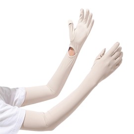 Clean House Arm Cover, UV Protection, Cooling Sensation, Women's, Sports, Golf, Running, Driving, Summer, UV Protection, Sunburn Prevention, Fingertips, Long, Long Length, Upper Arms, beige
