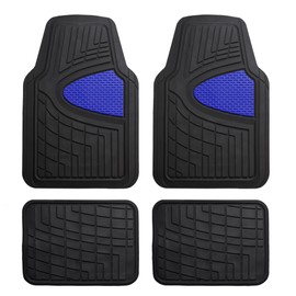 FH GROUP Car Seat Covers Premium Tall Channel Rubber Trimmable Floor Mats w. FH3001 Snake Pattern Silicone Steering Wheel Cover- Universal Fit for Trucks, SUVs, and Vans (Blue/Black) F11311