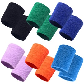 6 Pairs Sports Wristbands, JEMLYD Wrist Sweatbands for Men & Women, Stretchy & Sweat Absorbing Cotton Terry,Perfect for Basketball, Football, Tennis, Soccer, Running & Working Out (Multicolored)