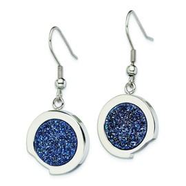 Stainless Steel Polished with Blue Druzy Stone Earrings 42x18 mm