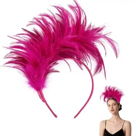 Feather Headband for Women Feather Fascinator Headband Cocktail Wedding Partycolor: Feather-hot Pink, size: Feather Headband-1Pcs
