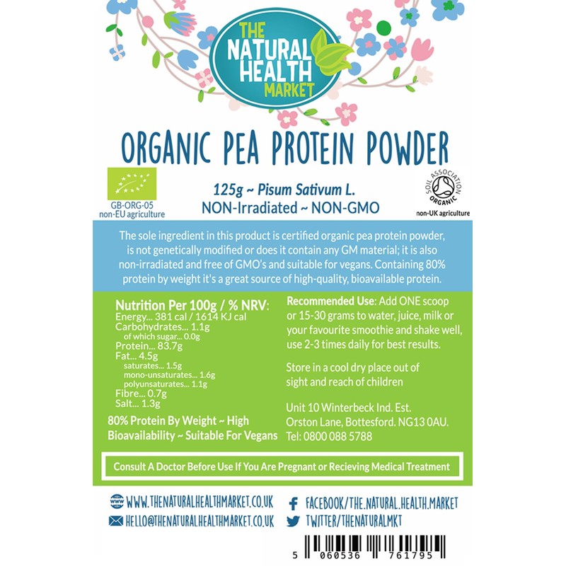 Organic Pea Protein Powder 125g by The Natural Health Market