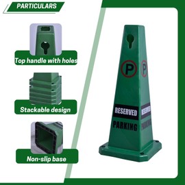 VILMON 8 Pack Revise Parking Cones 26 Inch Green Heavy Duty Traffic Cones with 4-Sided “Reserved Parking” Message and Stable Base for Driveway, Construction, and Parking Lot Use