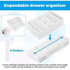 Lemecima 2/3 Tier Drawer Organizer, Expandable Desk Organizer with Dividers Stickers, Collapsible Storage Tray for Cosmetic Jewelry Tools Office Supplies Storage(1 Row 3 Tier)