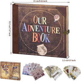 Scrapbook Photo Album,Our Adventure Book, Embossed Words Hard Cover Movie Up Travel Scrapbook for Anniversary, Wedding, Travelling, Baby Shower, etc (Adventurebook Letter)