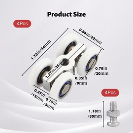 Set of 4 Rollers for Sliding Door Rollers, Quiet Castors Sliding Door with M6 Thread Diameter 20 mm, Trolley for Sliding Gates, Sliding Door Fitting for Shower Doors and Windows